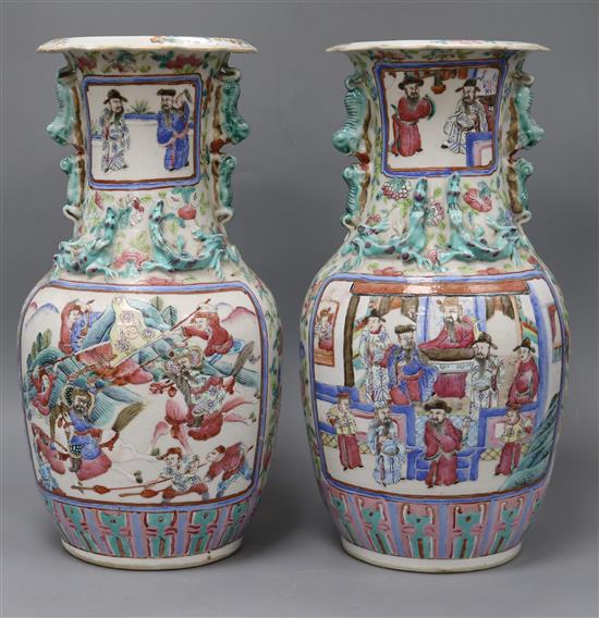 A pair of Chinese famille rose vases height 34.5cm